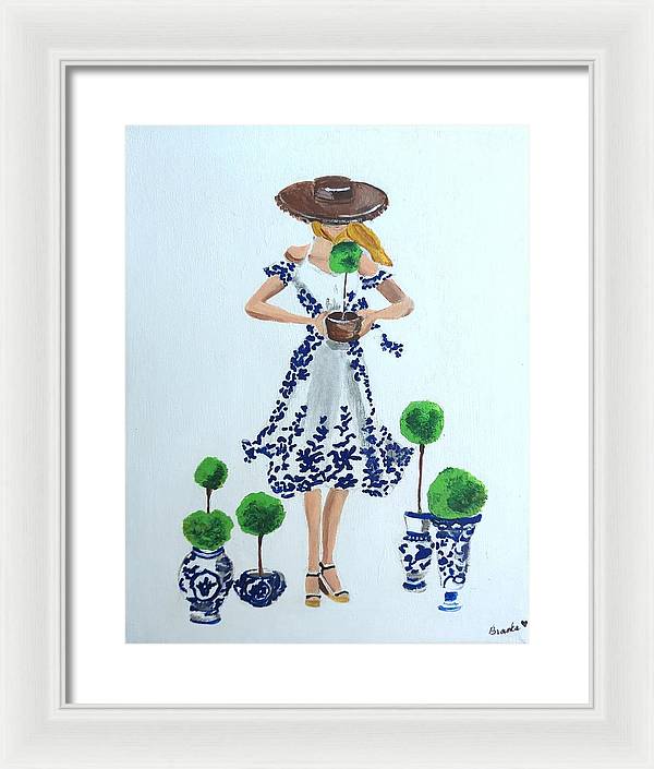 Blue White Topiary Lady - Framed Print