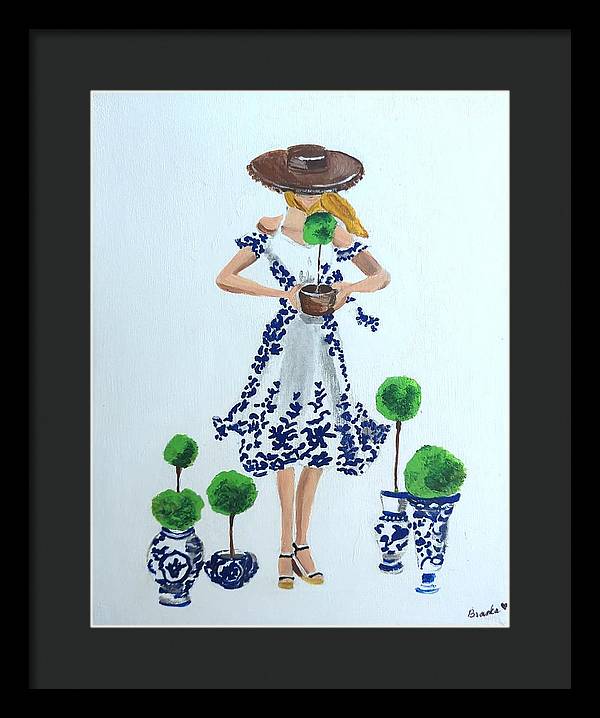 Blue White Topiary Lady - Framed Print
