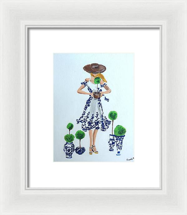 Blue White Topiary Lady - Framed Print
