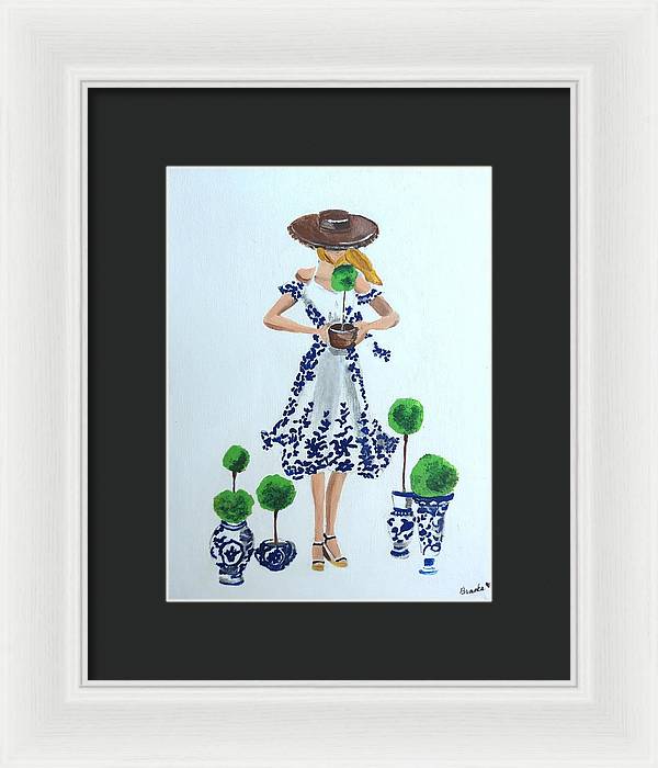 Blue White Topiary Lady - Framed Print