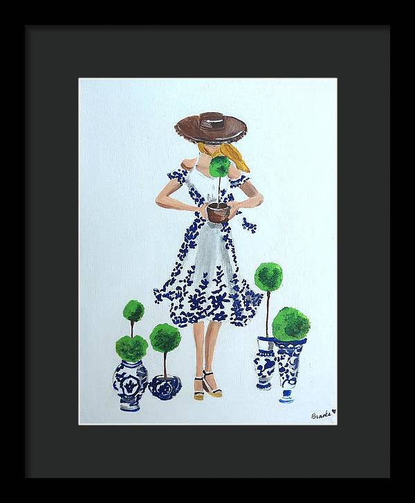 Blue White Topiary Lady - Framed Print