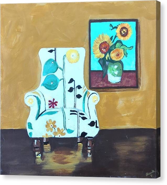 Empty chair sunflowers - Canvas Print