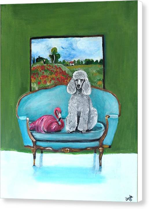 Poodle Flamingo on Chair - Canvas Print
