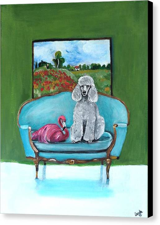 Poodle Flamingo on Chair - Canvas Print