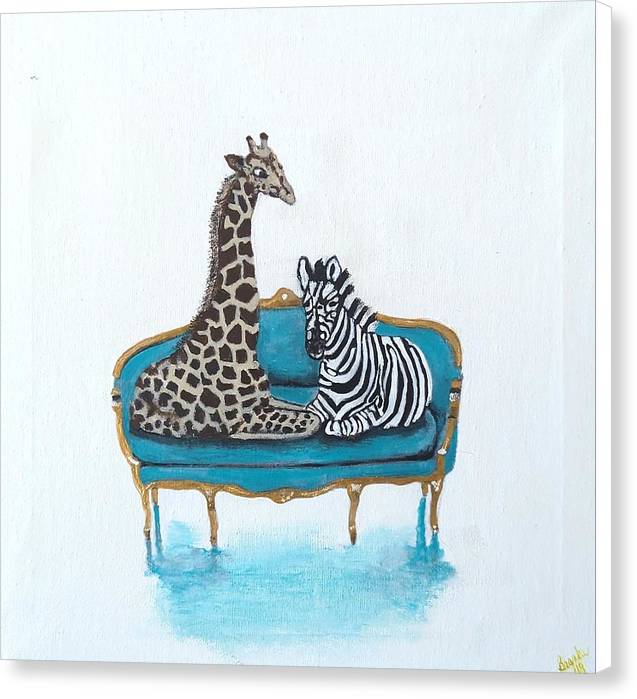 Giraffe  Zebra on chair - Canvas Print
