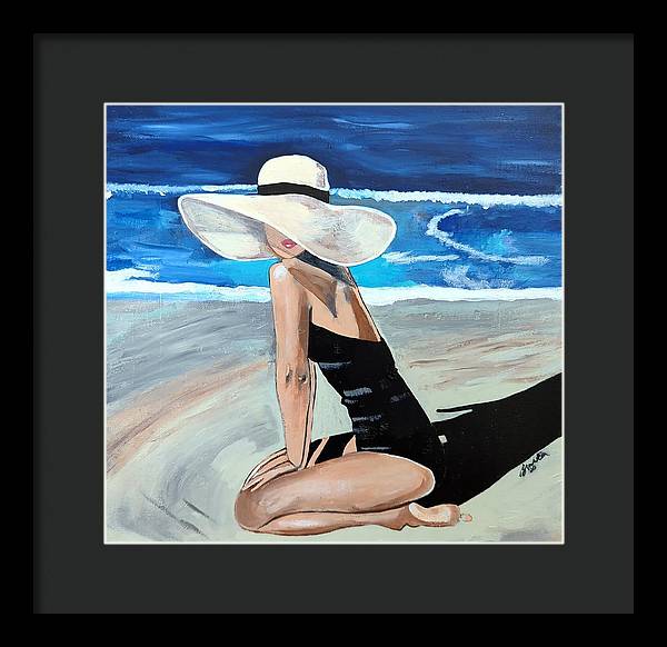 Kneeling in sand - Framed Print