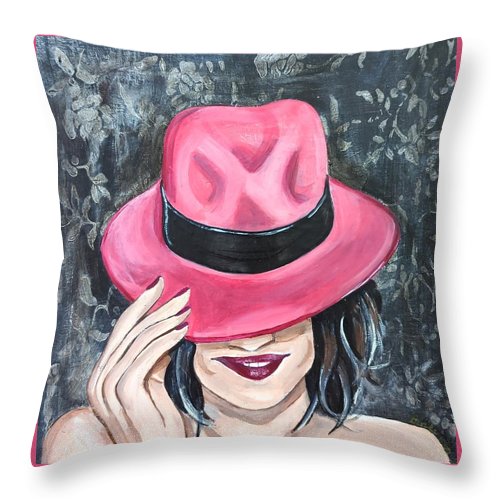 Pink Hat Suzanne. - Throw Pillow