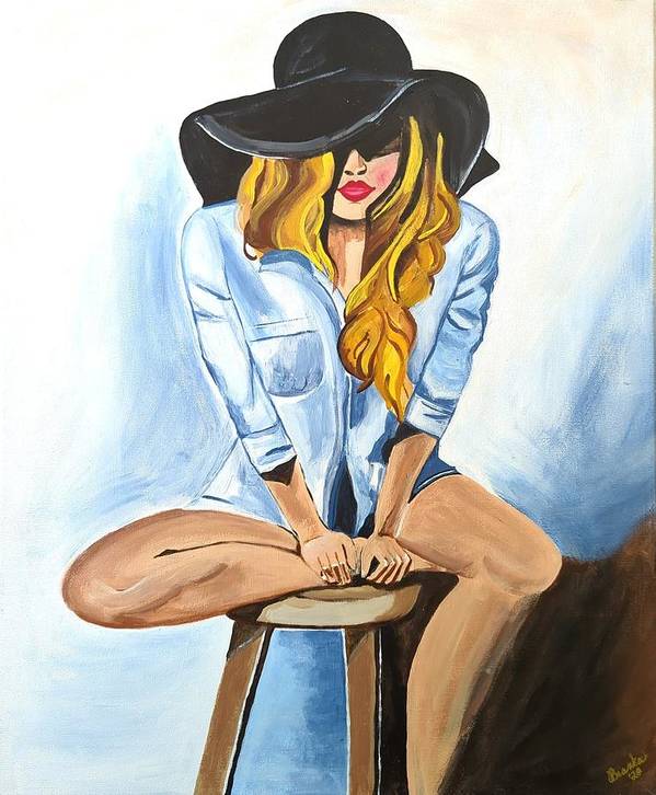 Sitting Jean Girl  - Art Print