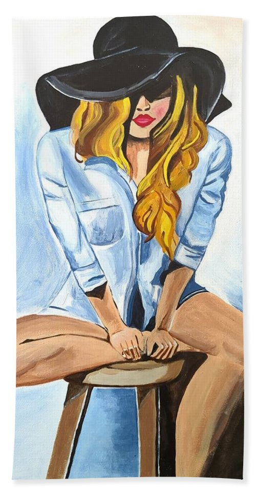 Sitting Jean Girl  - Beach Towel