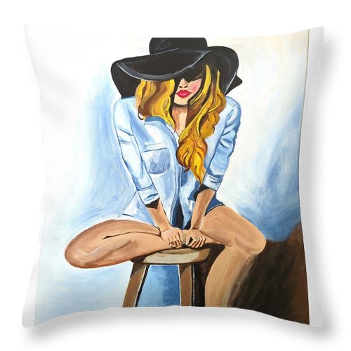 Sitting Jean Girl  - Throw Pillow