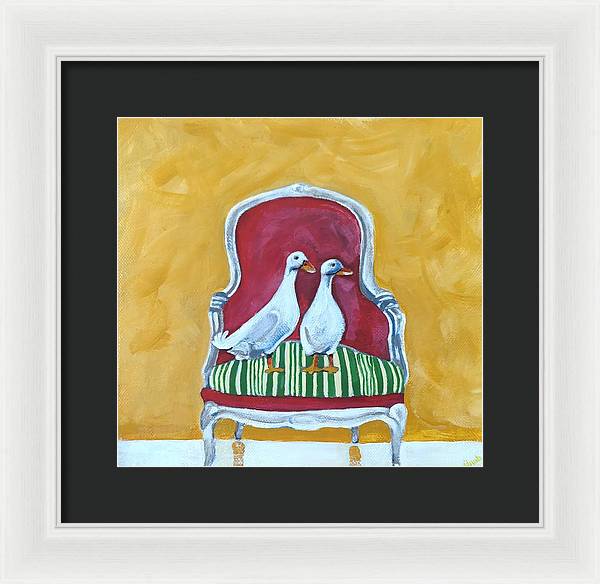 Two ducks on a chair - Framed Print
