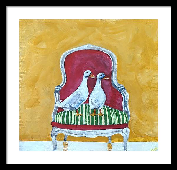 Two ducks on a chair - Framed Print