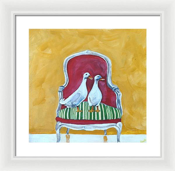 Two ducks on a chair - Framed Print
