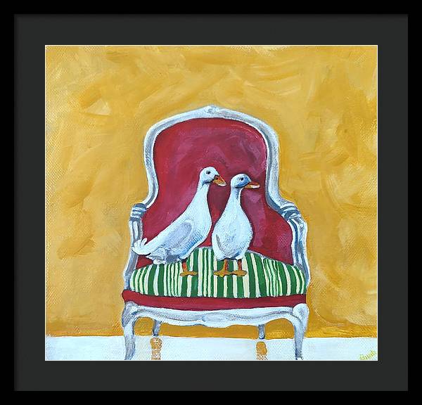 Two ducks on a chair - Framed Print