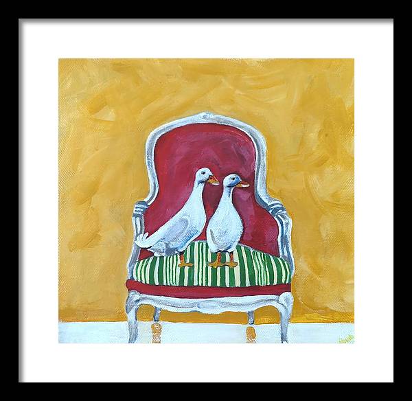Two ducks on a chair - Framed Print