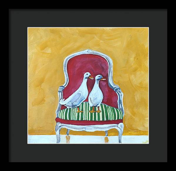 Two ducks on a chair - Framed Print