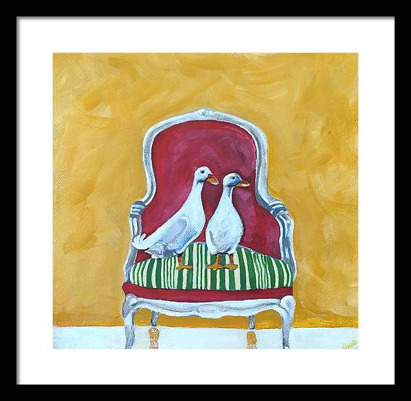 Two ducks on a chair - Framed Print