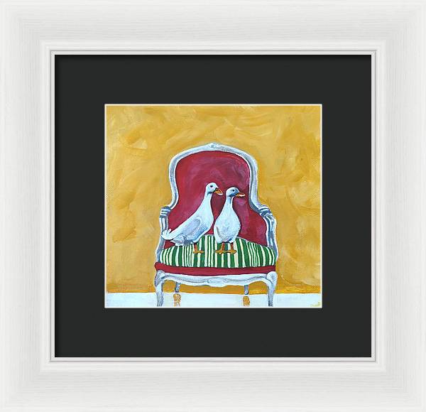 Two ducks on a chair - Framed Print