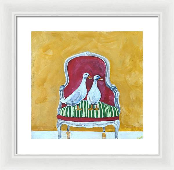 Two ducks on a chair - Framed Print
