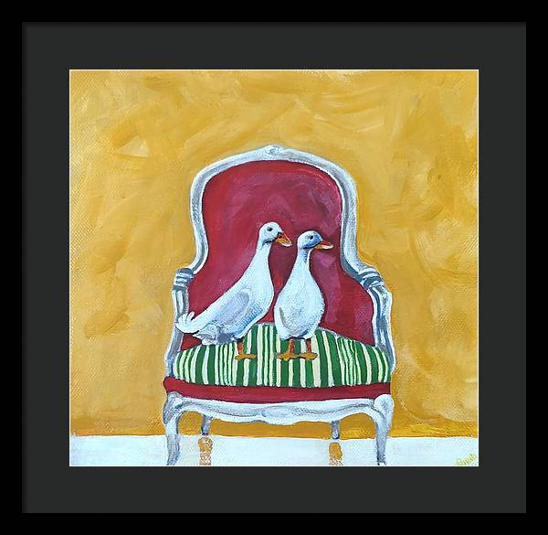 Two ducks on a chair - Framed Print