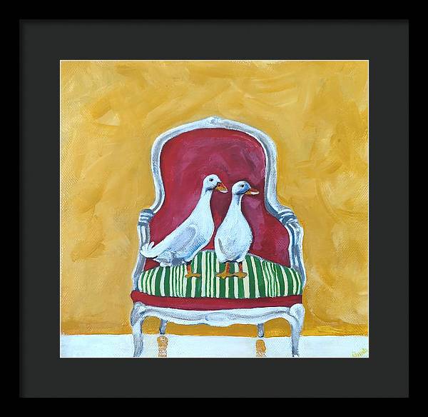 Two ducks on a chair - Framed Print