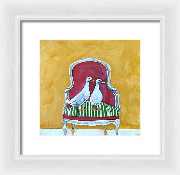 Two ducks on a chair - Framed Print