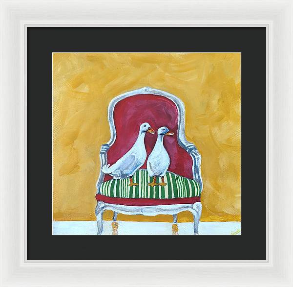 Two ducks on a chair - Framed Print