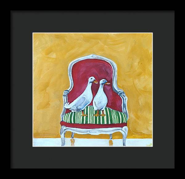 Two ducks on a chair - Framed Print