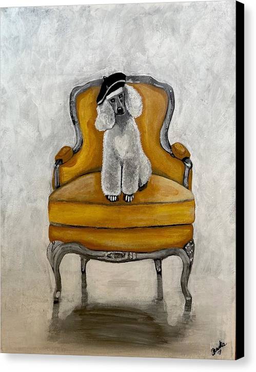 White French Poodle on Chair  - Canvas Print