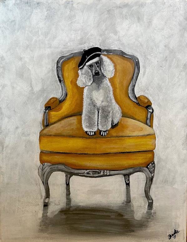 White French Poodle on Chair  - Art Print