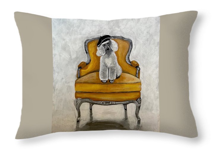 White French Poodle on Chair  - Throw Pillow