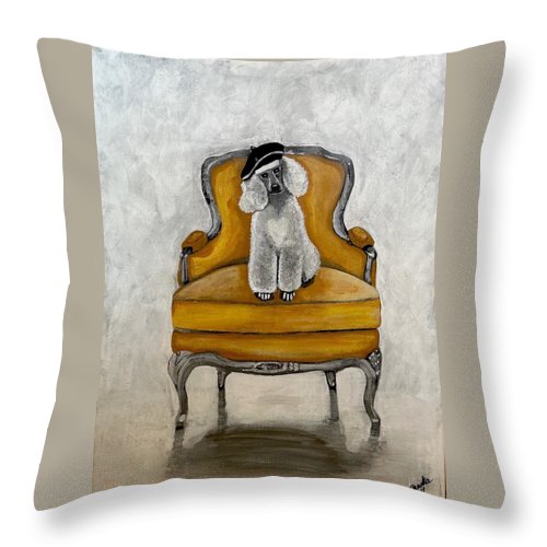 White French Poodle on Chair  - Throw Pillow